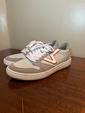 Vans Woman’s White & Gray Sneakers with Orange 'V' Accent